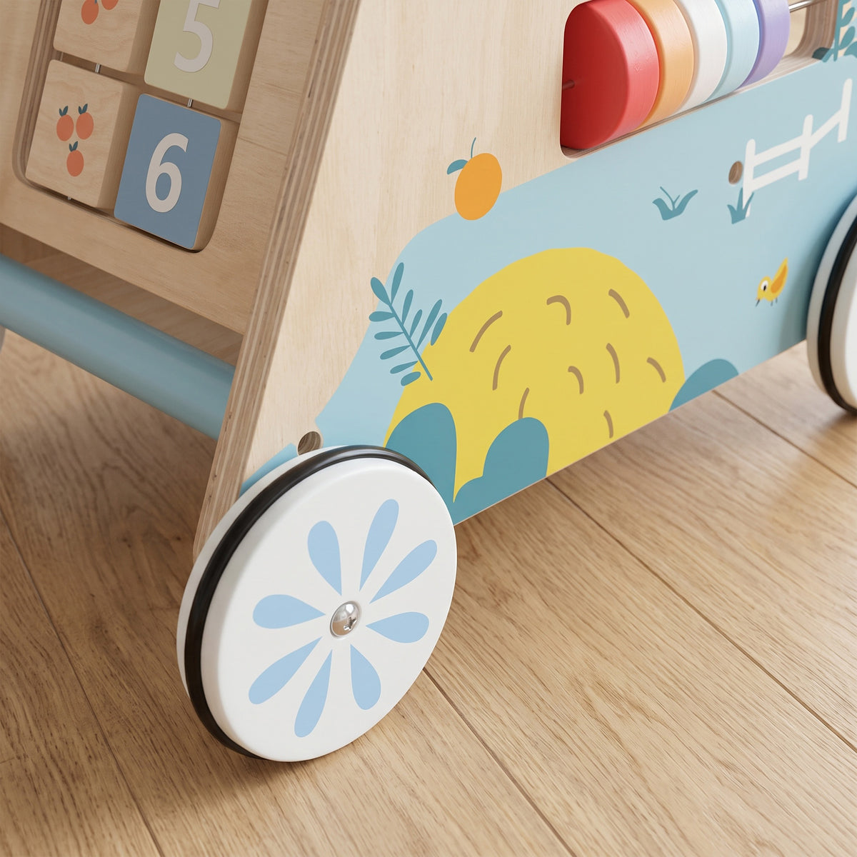 AIYAPLAY Wooden Baby Walker With Detachable Double-sided Activity Board