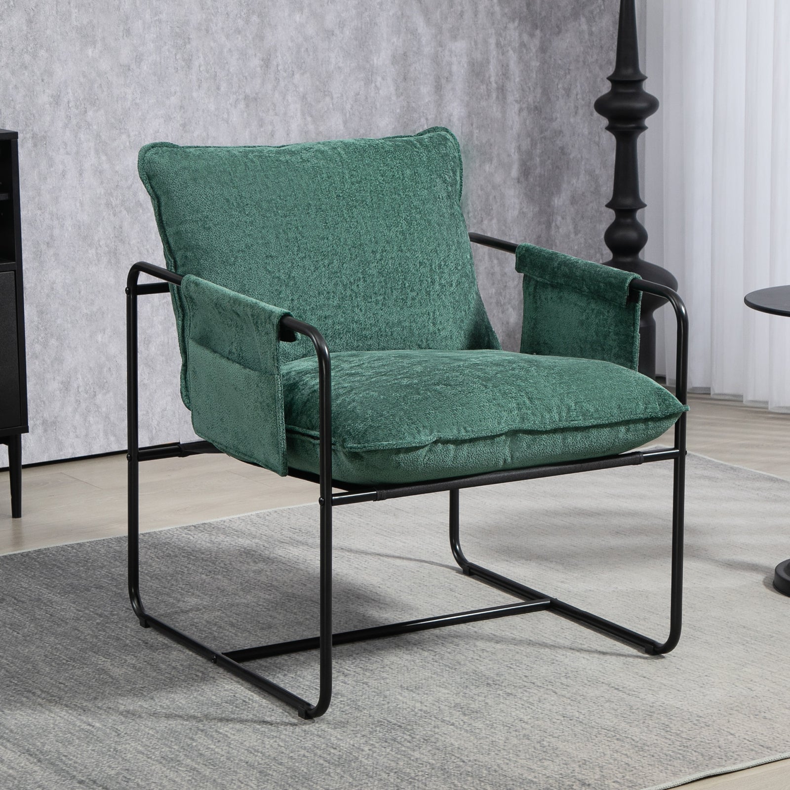 Upholstered Reading Chair With Side Pockets And Steel Frame | One Size | Green