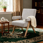 Linen Upholsteried Wooden Armchair