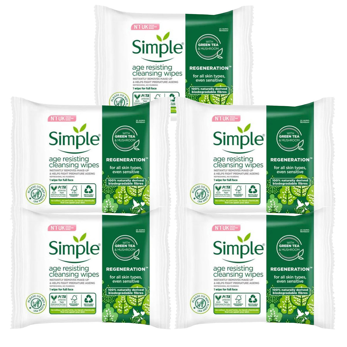 Wipes Regen Age Resist Bio, 20pcs, 5pk | Set of 5