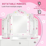 Makeup Dressing Table Set With Tri-folding Mirror And Drawer | White