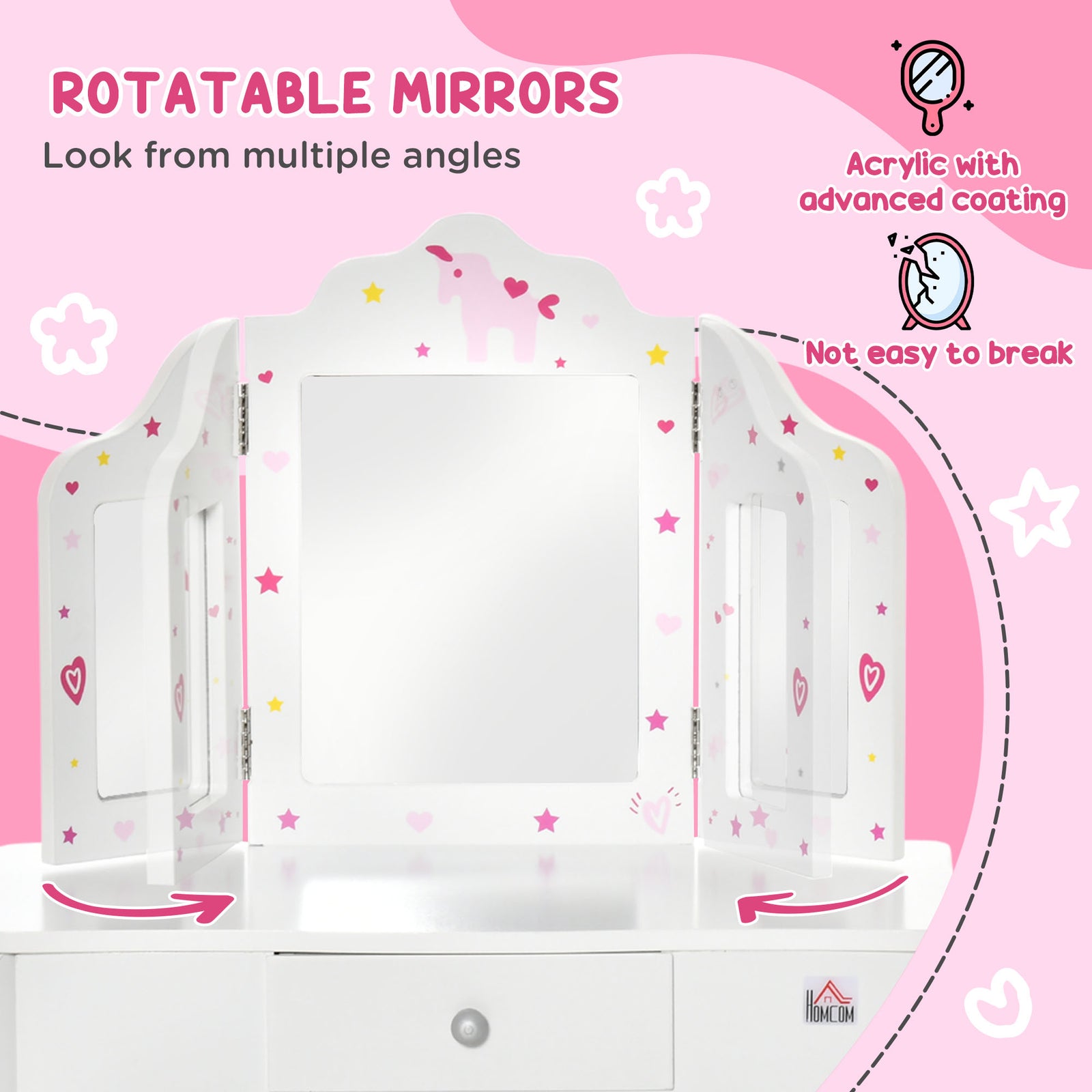 Makeup Dressing Table Set With Tri-folding Mirror And Drawer | White