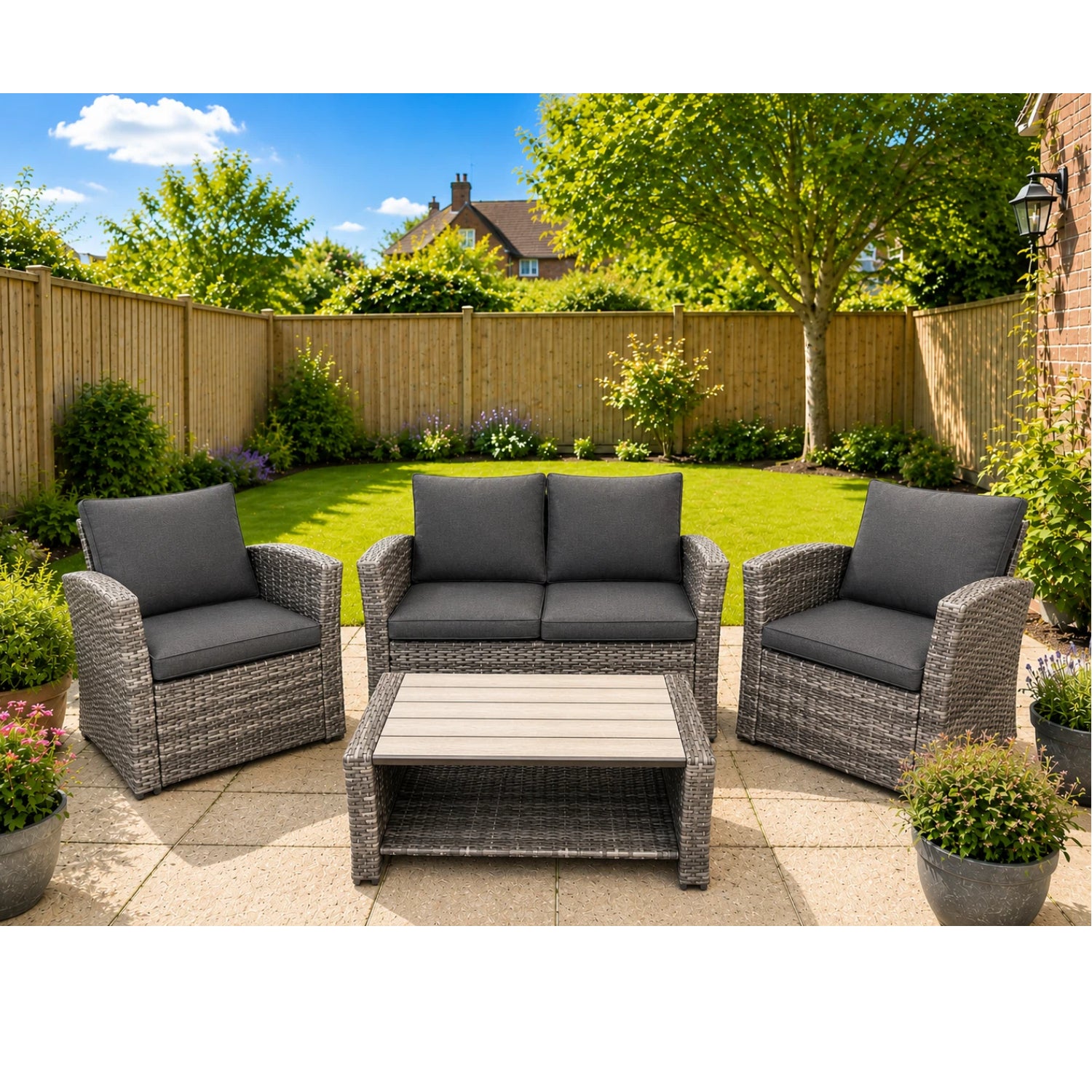 Wilmslow 4-seater Rattan Sofa Lounge Set For Outdoor Comfort | Grey