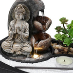 Buddha Zen Tabletop Fountain With Led Light, Tealight Holder And Succulent