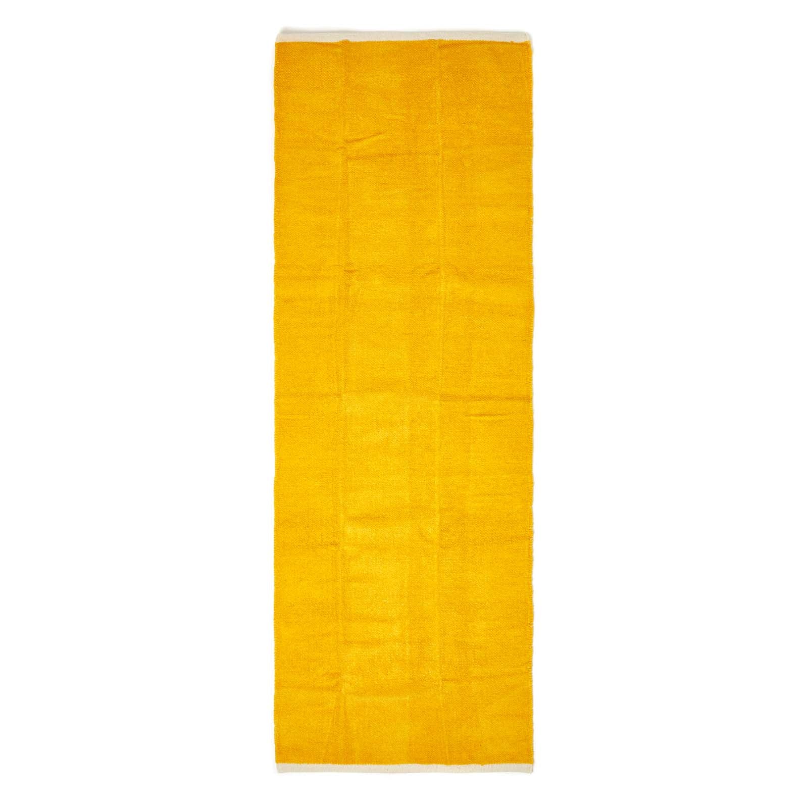 Plain Chenille 100% Cotton  Rug With Natural Trim | 200cm | Mustard