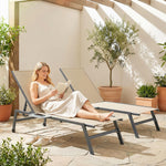 Sun Loungers For Garden Set Of 2 With Side Tray Table | Khaki