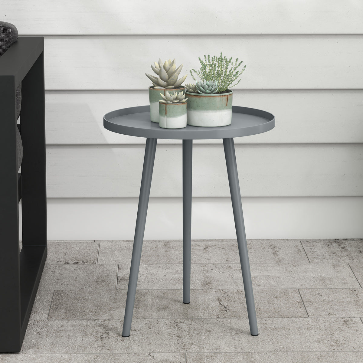 Outsunny Round Garden Coffee Table, Outdoor Side Table With Rounded Edge