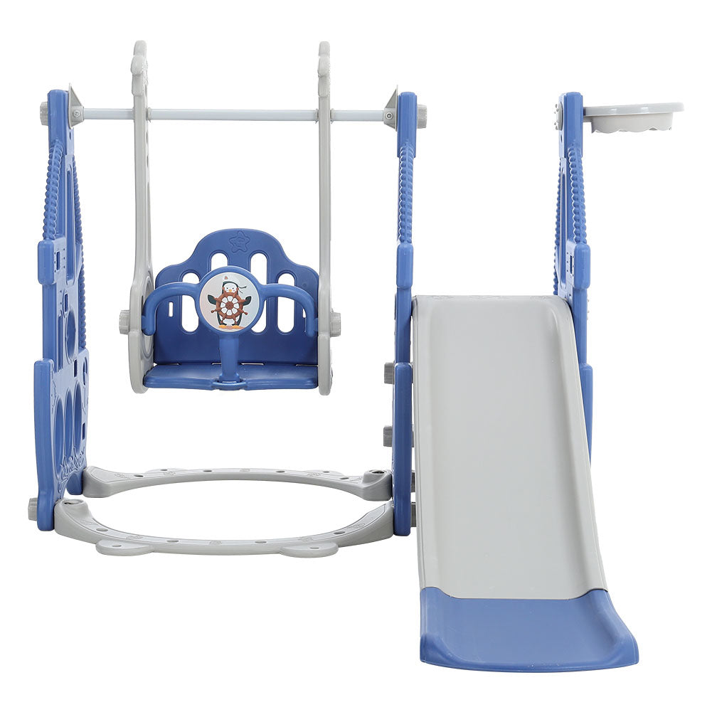 3-in-1 Toddler Slide And Swing Set With Basketball Hoop Indoor Outdoor Climber Playset For Kids Ages 1-3