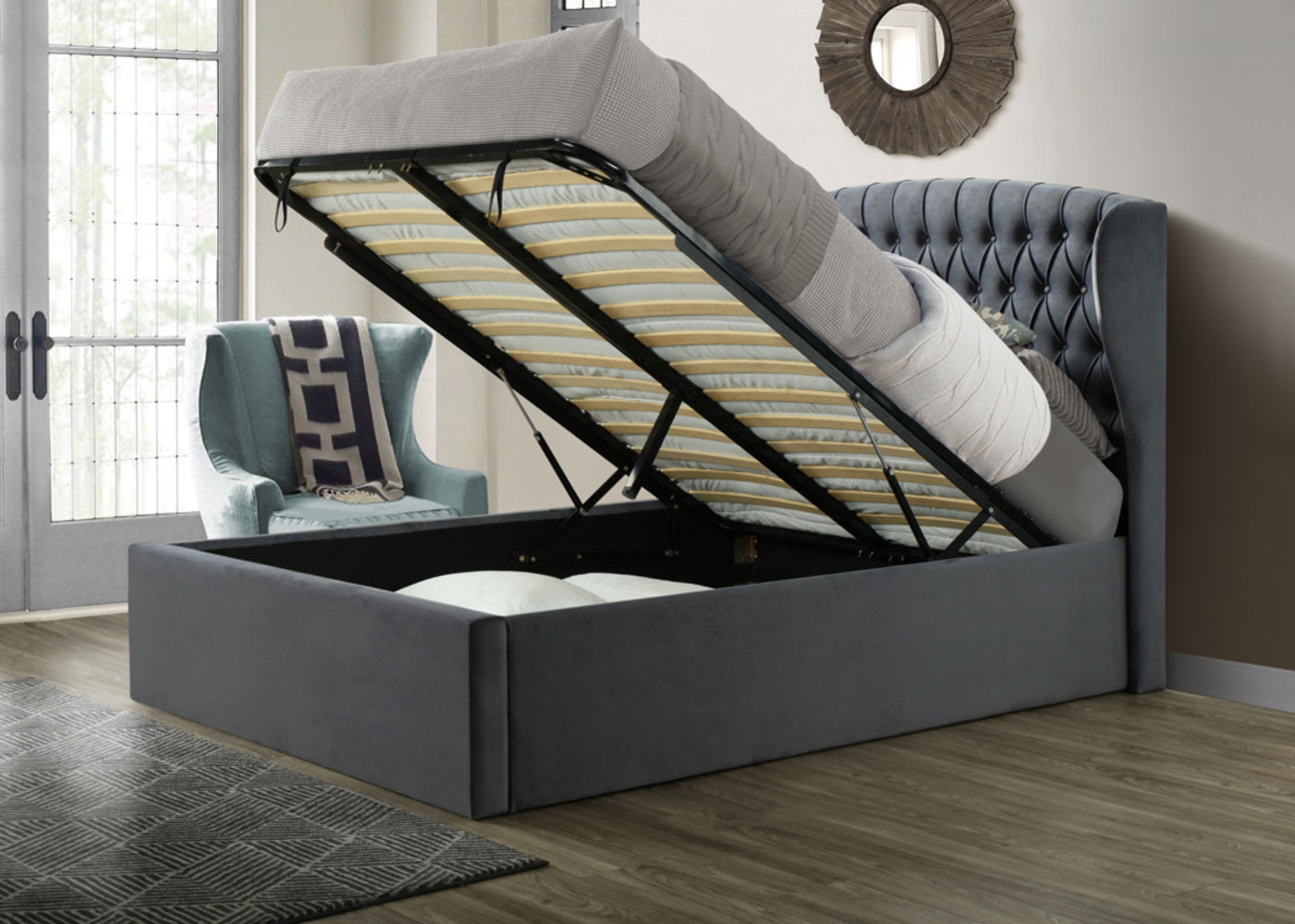 Warwick Velvet Ottoman Bed | Double | Grey
