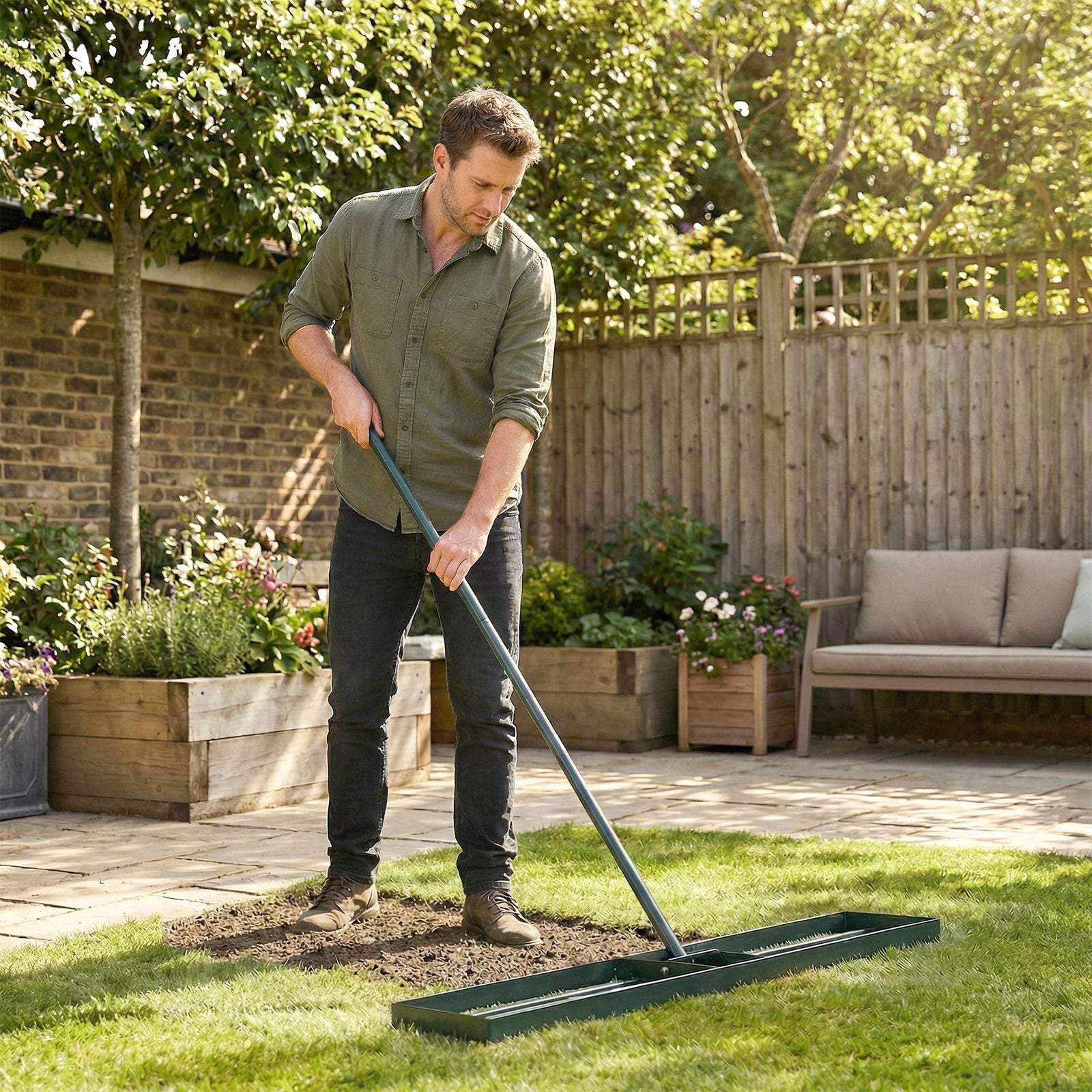 113 X 26 Cm Lawn Levelling Rake With 169 Cm Handle