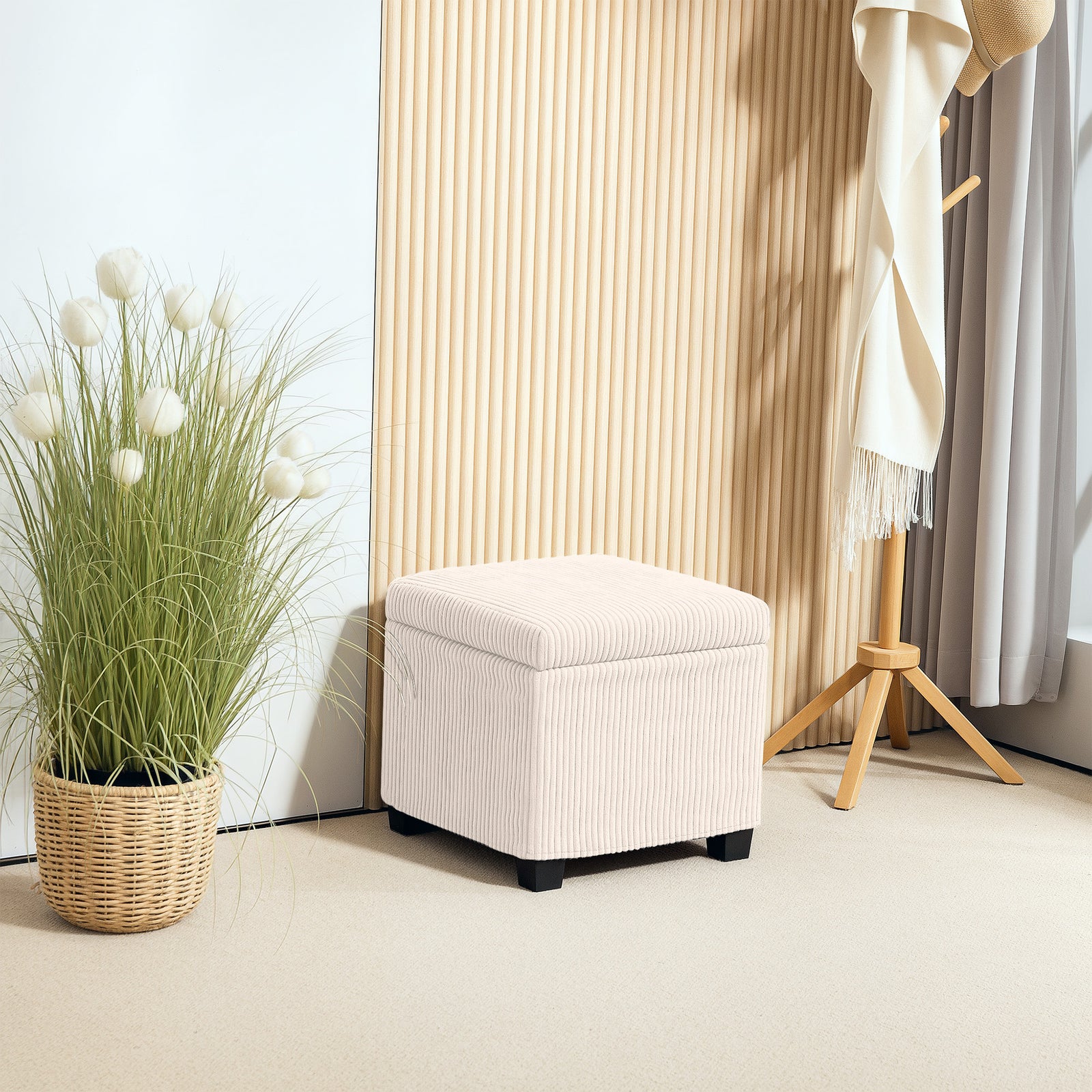 40cm Ottoman Storage Box With Removable Lid, Foot Rest | Beige