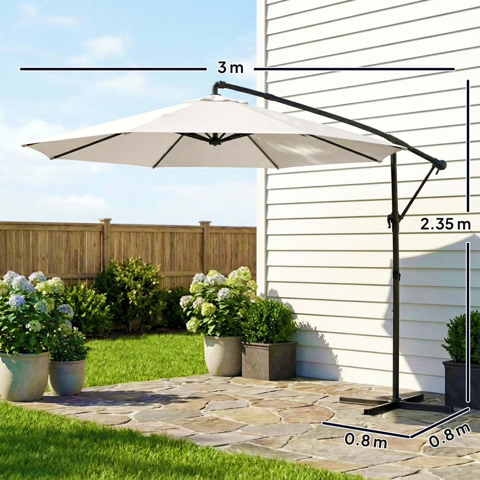 3 M Garden Cantilever Parasol With Cover, Rotation | Cream