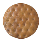 Artisan Furniture Solid Wood Brown Buffalo Leather Round Ottoman With Castor Legs, Upholstered