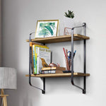 2 Tiers Industrial Style Wall Mounted Metal Wire Wooden Floating Shelf Storage Display Rack Tidy Organizer