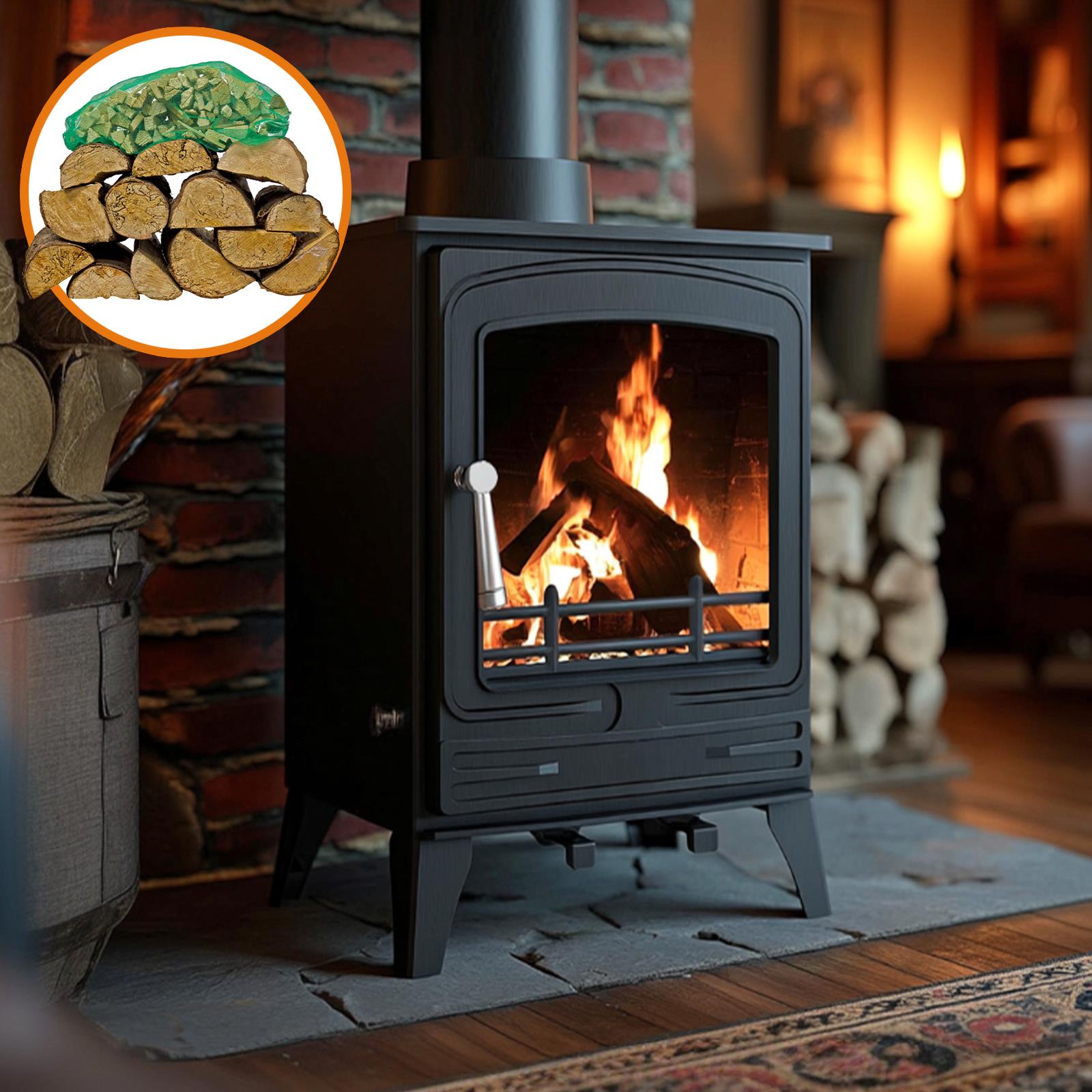 Steel Eco Multifuel Stove + Firewood Starter Kit | 5kw | Steel