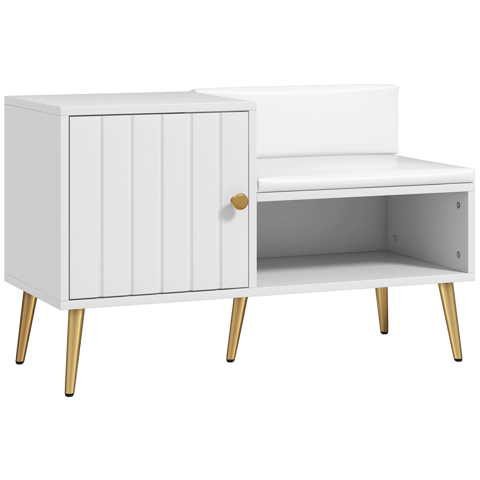 Upholstered Entryway Shoe Bench Storage Cabinet Open Shelf | One Size | White