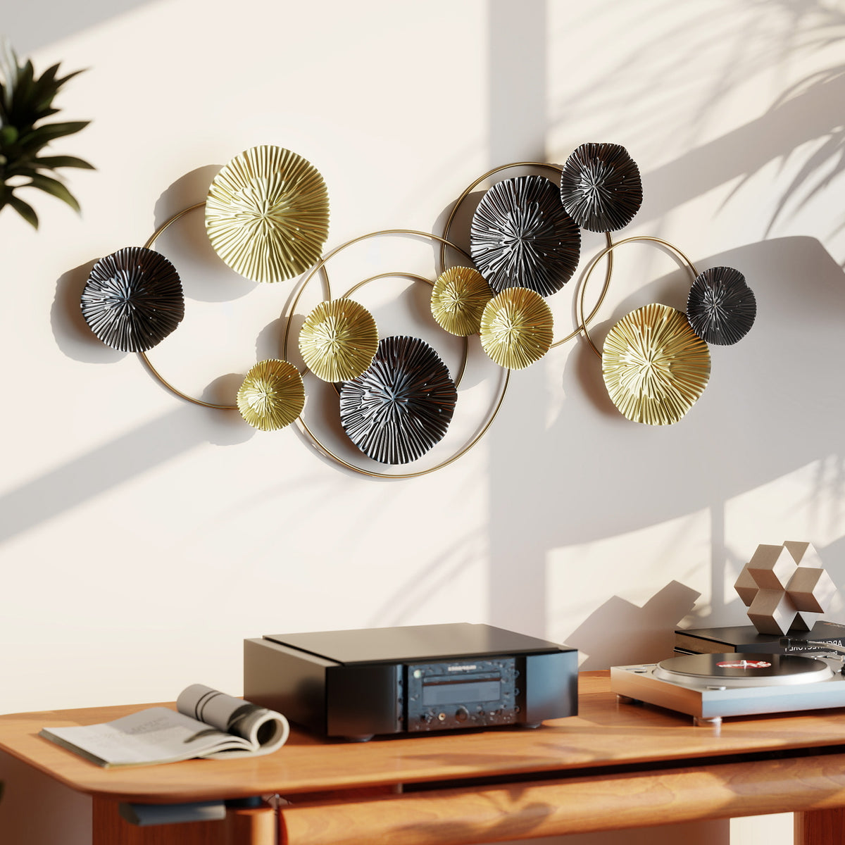HOMCOM Hanging Wall Sculpture With Modern Lotus-leaf Design, Metal Wall Art