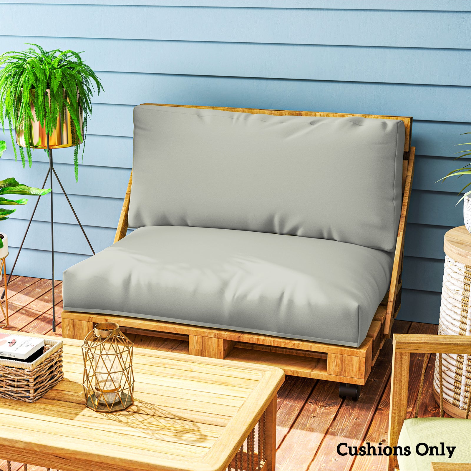 2 Seat Pallet Cushions 20cm Thick Outdoor Seat Pads | Light Grey