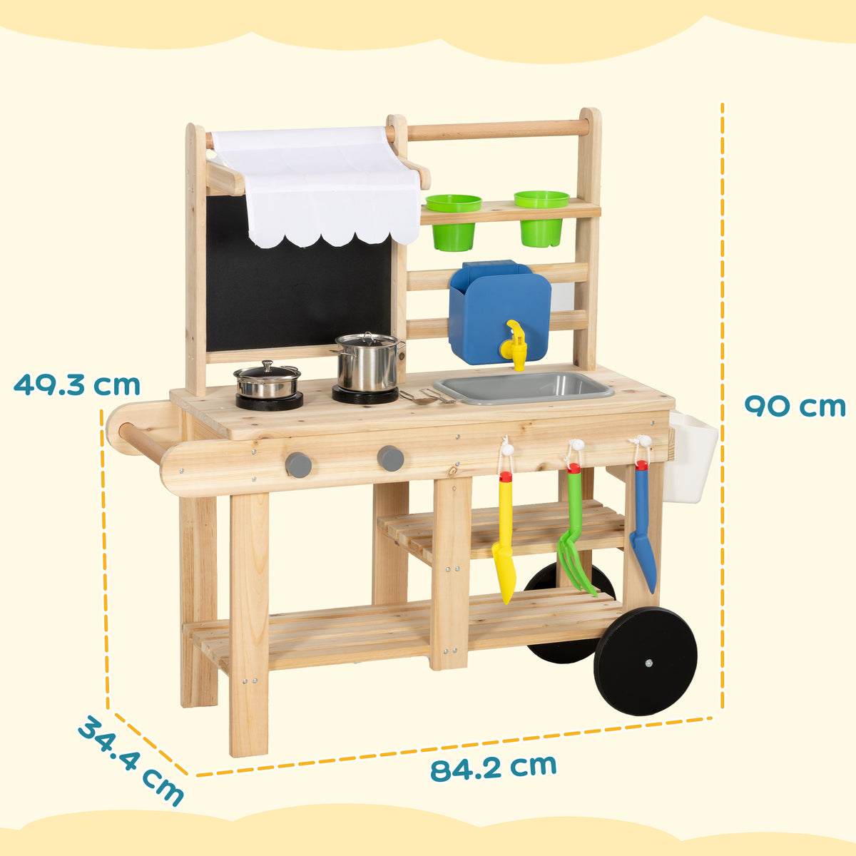 AIYAPLAY Mud Kitchen With Real Water Faucet Natural Wood