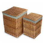 Light Steamed Square Laundry Basket With Grey Sage Lining | Set-of-2