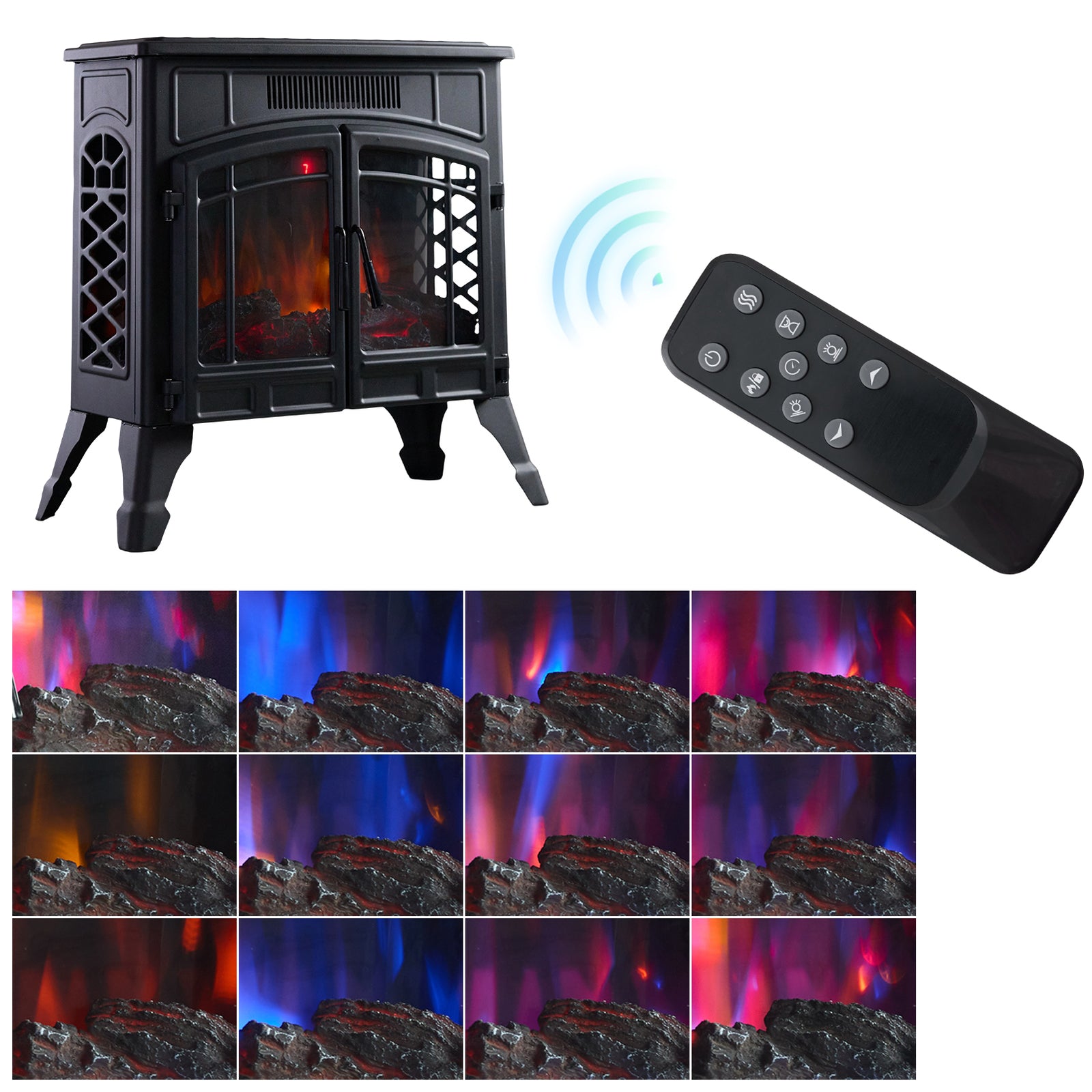 Freestanding Electric Fireplace Heater With Remote Control