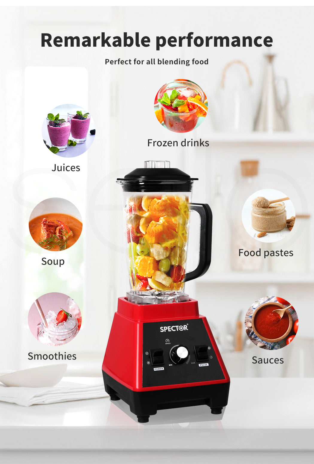 2l Commercial Blender Mixer Food Processor Juicer Smoothie Ice Crush | Red