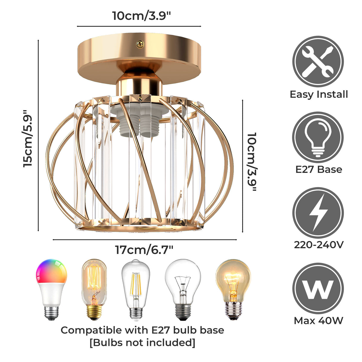 Emitto Crystal Ceiling Light Semi Flush Mount Chandelier Modern Hallway