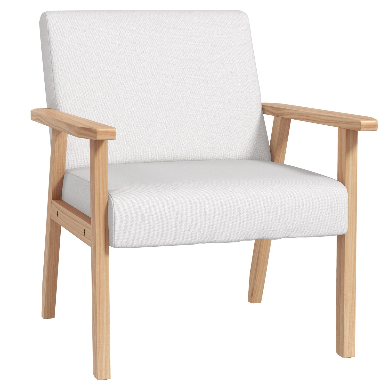 Accent Chair With Wood Frame Wide Seat Linen Armchair
