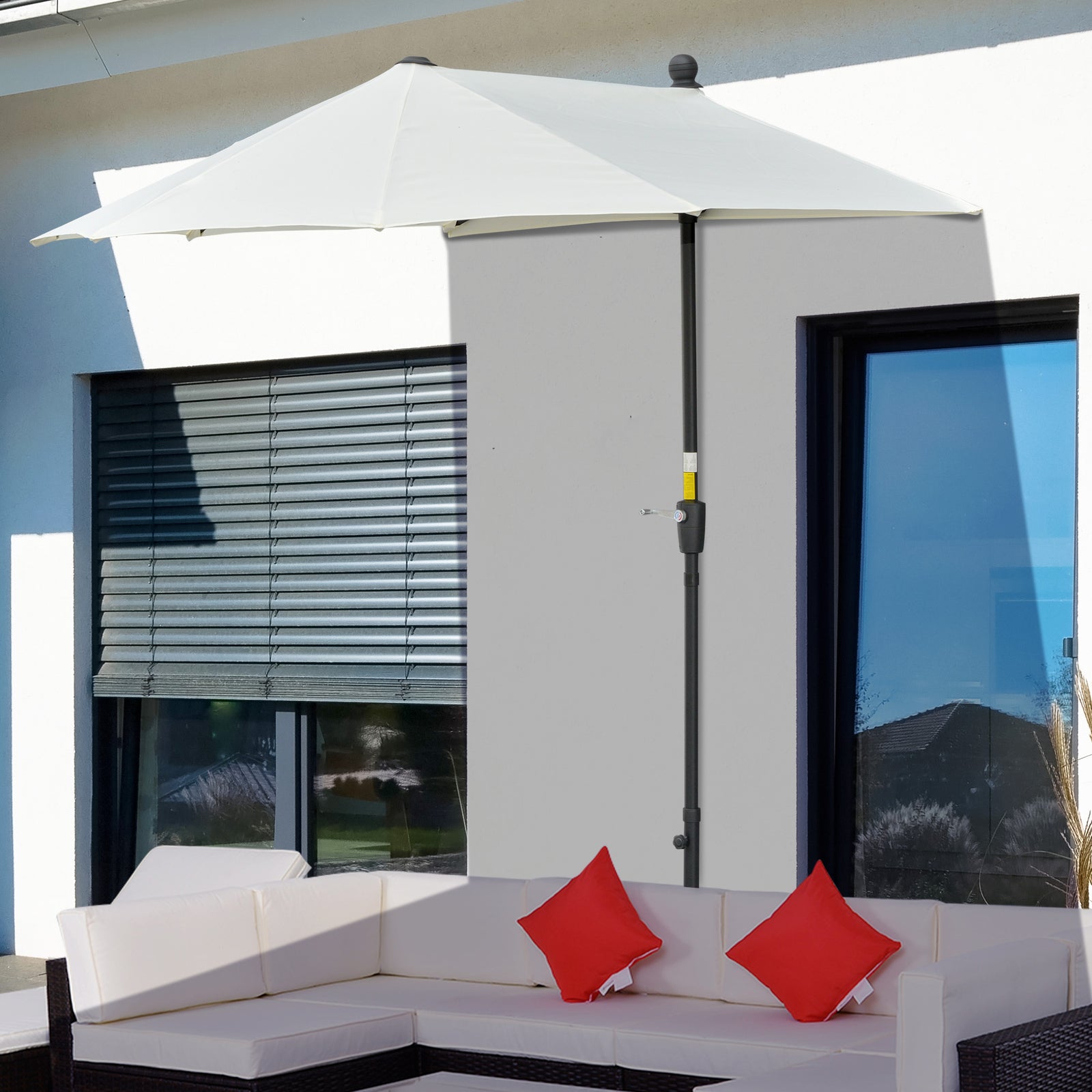 2m Half Balcony Parasol W/ Double Canopy & Base | Cream