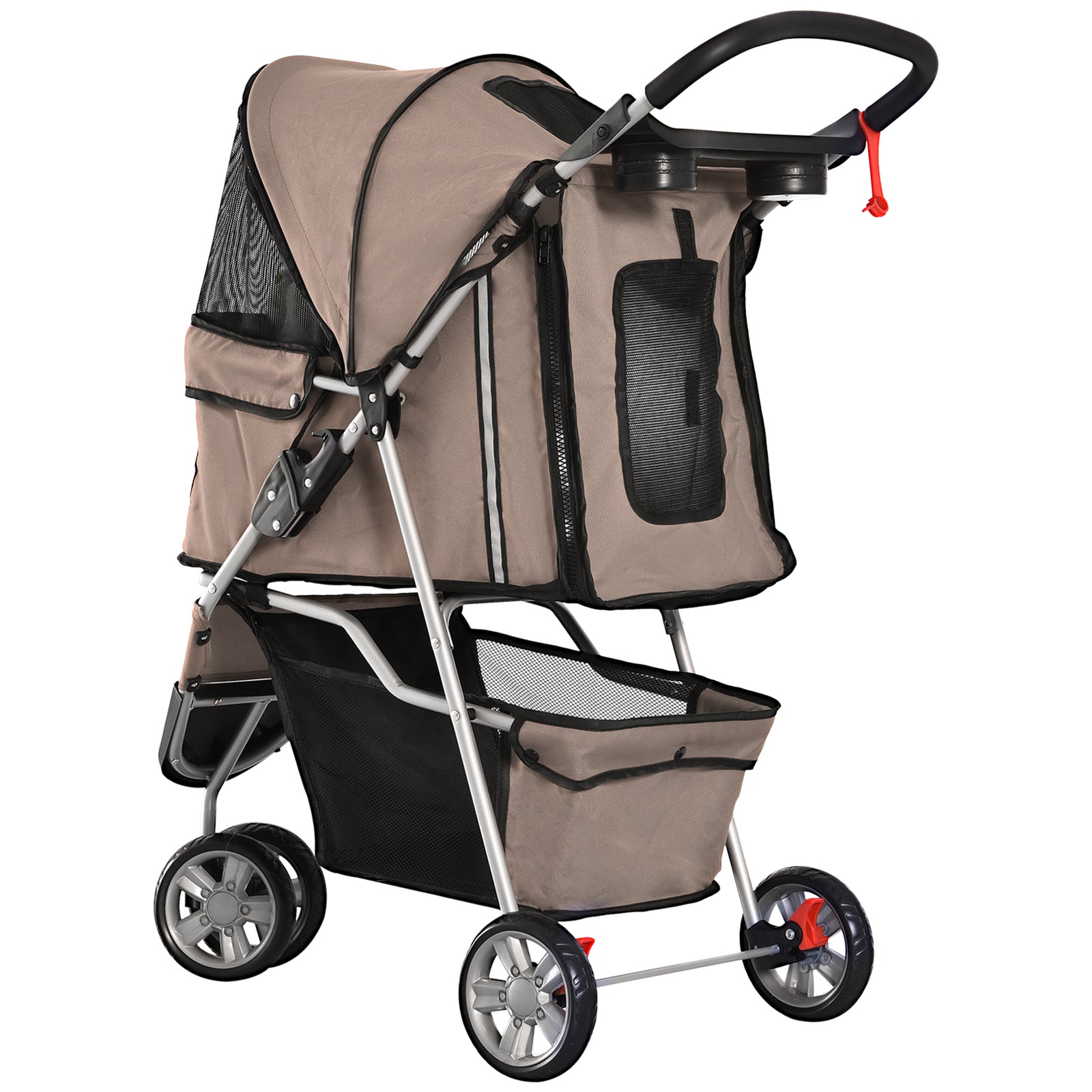 Pet Stroller Pushchair Carrier For Cat Puppy With 3 Wheels | Brown