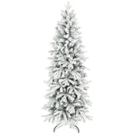 Pencil Christmas Tree With Snow, Realistic Tips, Easy Assembly | 6ft | Green