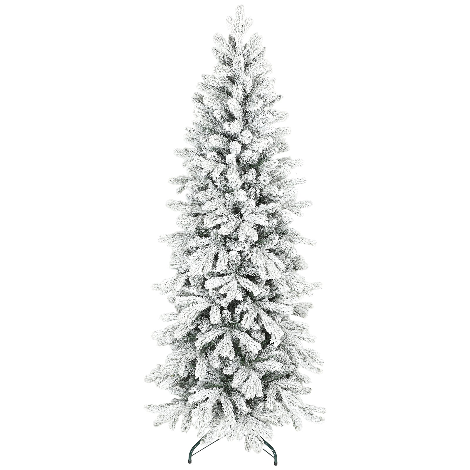 Pencil Christmas Tree With Snow, Realistic Tips, Easy Assembly | 6ft | Green