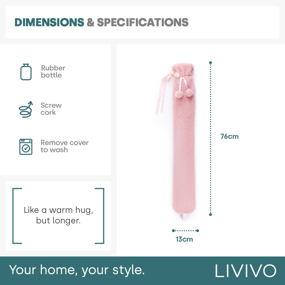 Livivo 2l Extra Long Hot Water Bottle With Pink Pom Pom Lattice Cover