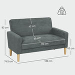 2 Seater Sofa, Velvet-feel Upholstered Loveseat For Small Space | Grey