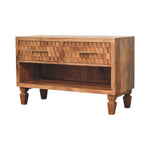 Solid Wood Arno Shoe Storage Unit In Golden Teak, 2 Drawers And Open Shelf, Beige