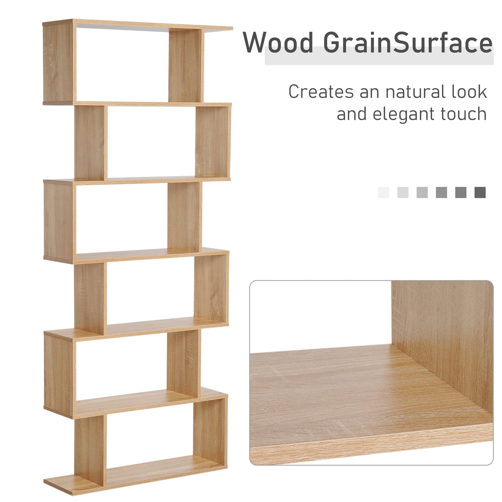 6-tier Wooden Modern S-shaped Shelf Storage Unit Home Office | One Size | Natura