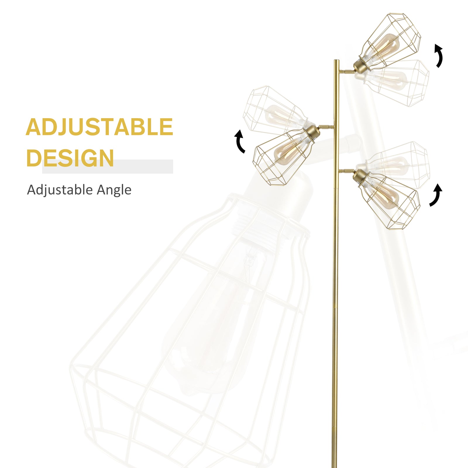 Industrial Steel Birdcage Floor Lamp 3 Lights Round Base