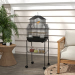 Metal Bird Cage W/ Perch, Food Container, Handle, For Finch, Canary
