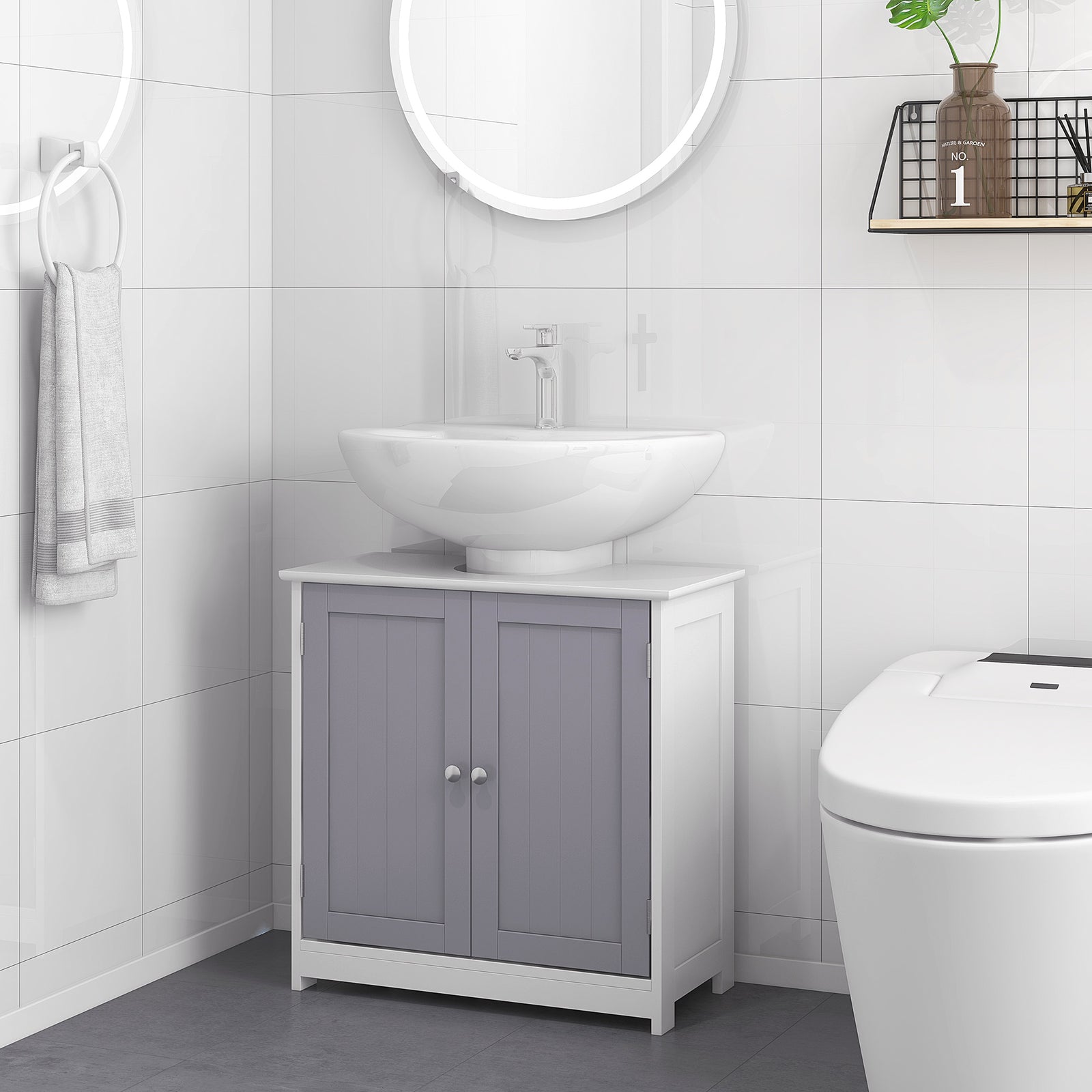 Under-sink Storage Cabinet Adjustable Shelf Drain Hole | One Size | White