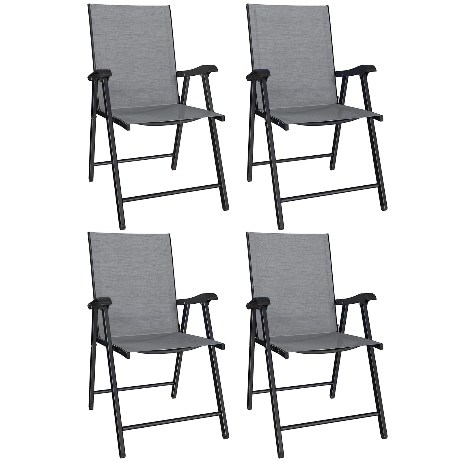 Folding Garden Chairs Set With High Back, Armrests | Set-of-4 | Grey
