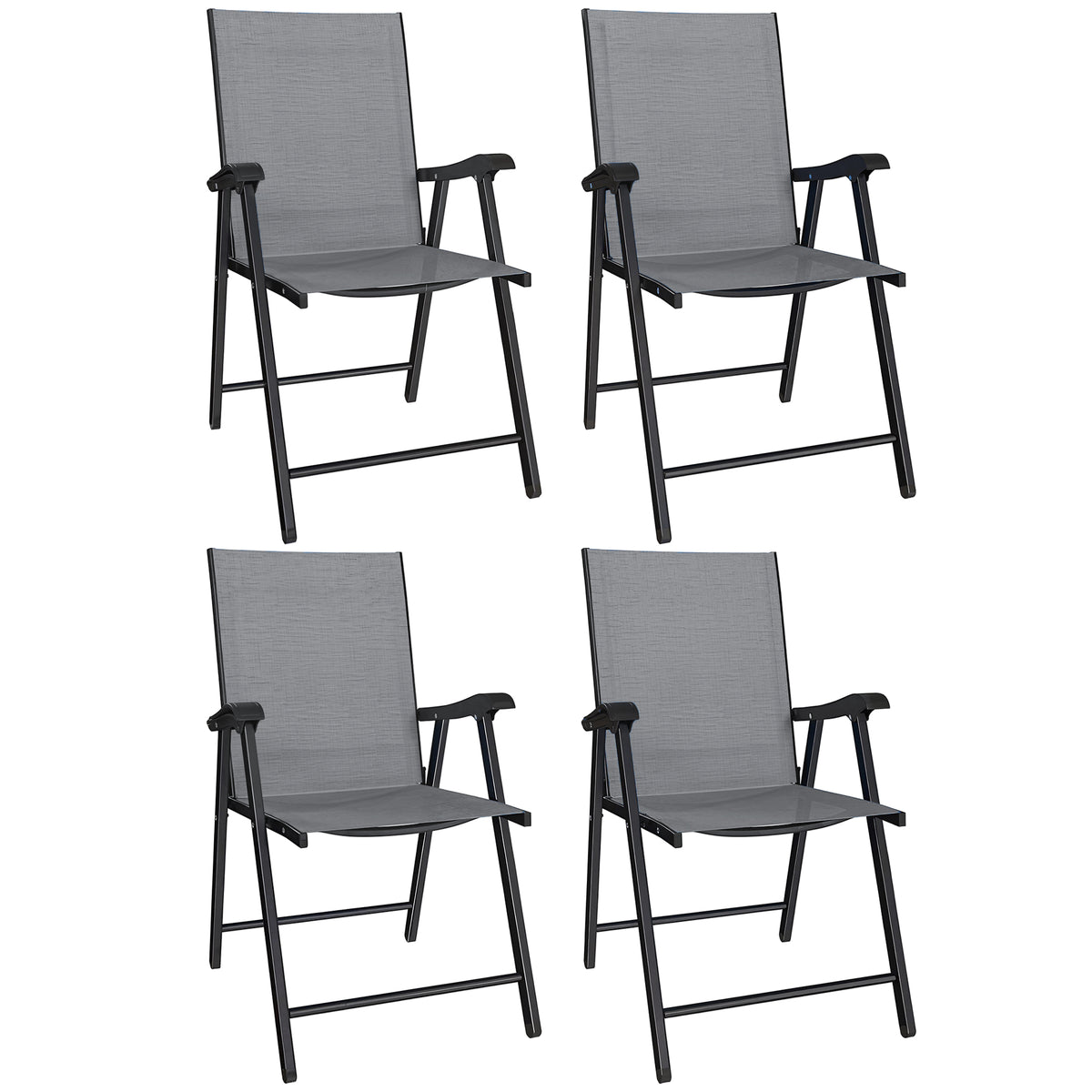 Folding Garden Chairs Set With High Back, Armrests | Set of 4 | Grey