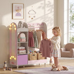 AIYAPLAY Kids Clothing Rack With Lights Mirror, Non-woven Drawer For Age 3-8