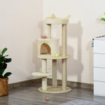 4 Tiers 104cm Cat Tree W/ Scratching Posts Perches  Hanging Ball | Beige
