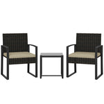 Rattan Bistro Set, 3 Pcs Garden Furniture With Cushion | Khaki