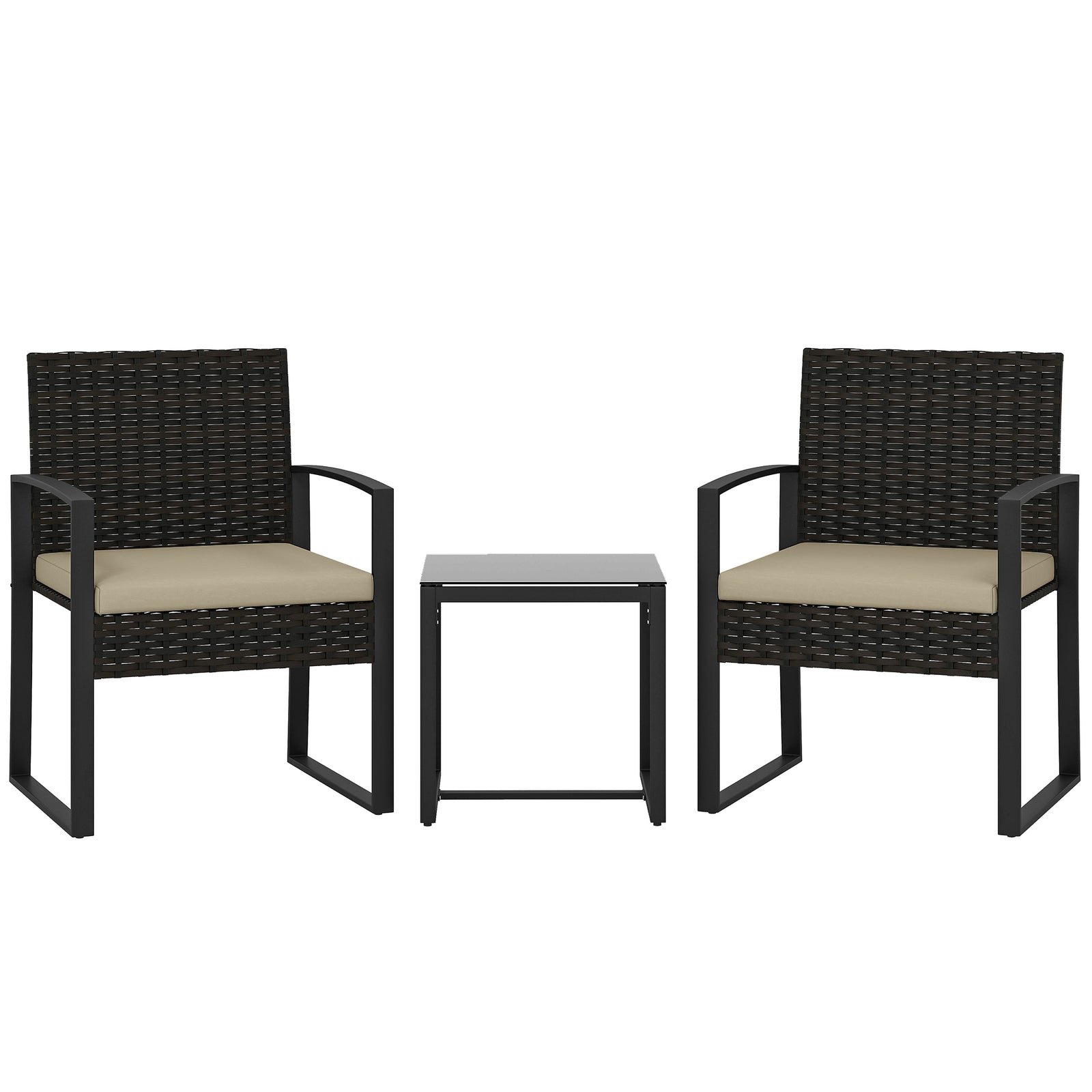 Rattan Bistro Set, 3 Pcs Garden Furniture With Cushion | Khaki