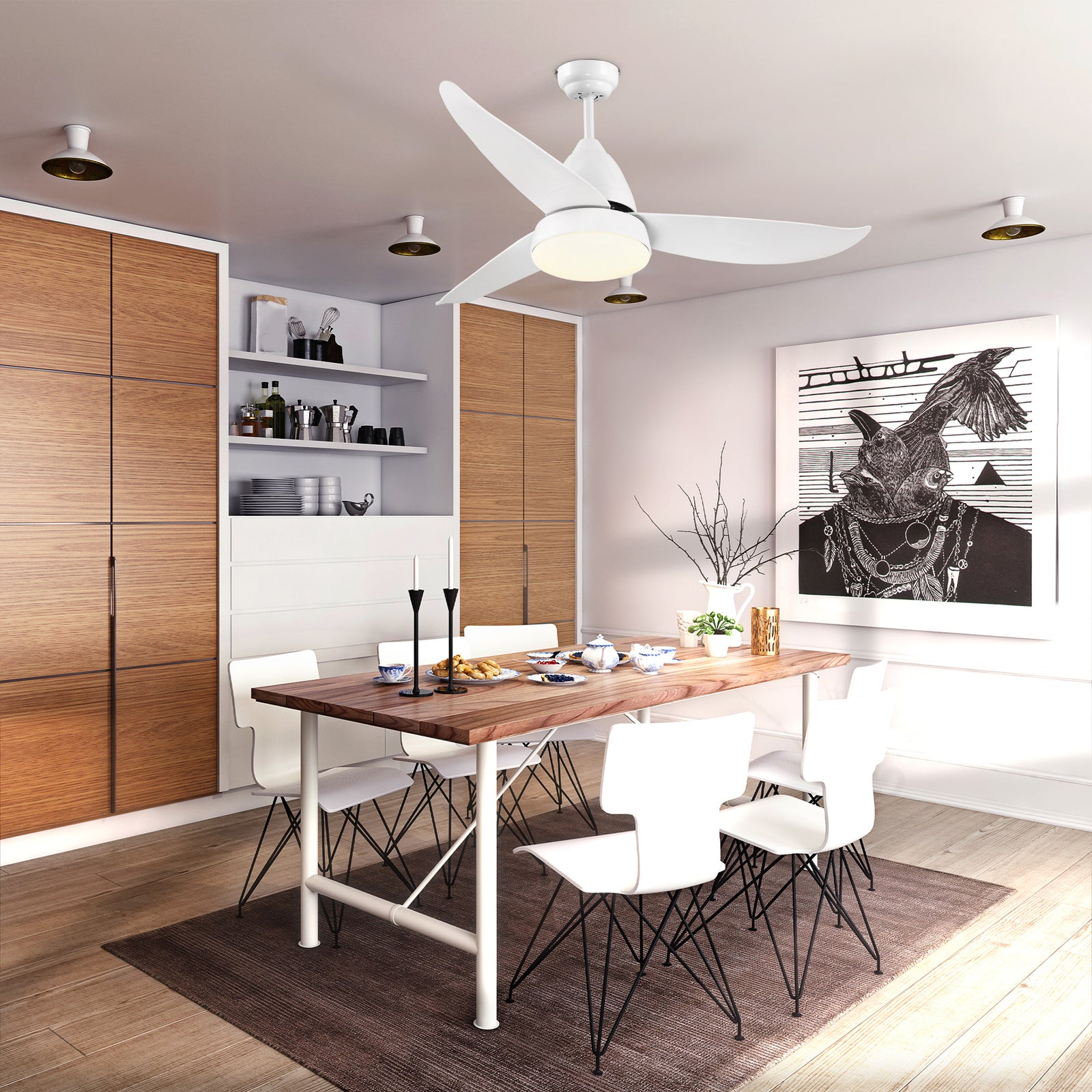 Reversible Ceiling Fan With Light, 3 Blades, Mount Lighting