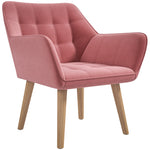 Velvet-feel Accent Chair With Arms Slanted Back Wood Legs | One Size | Pink