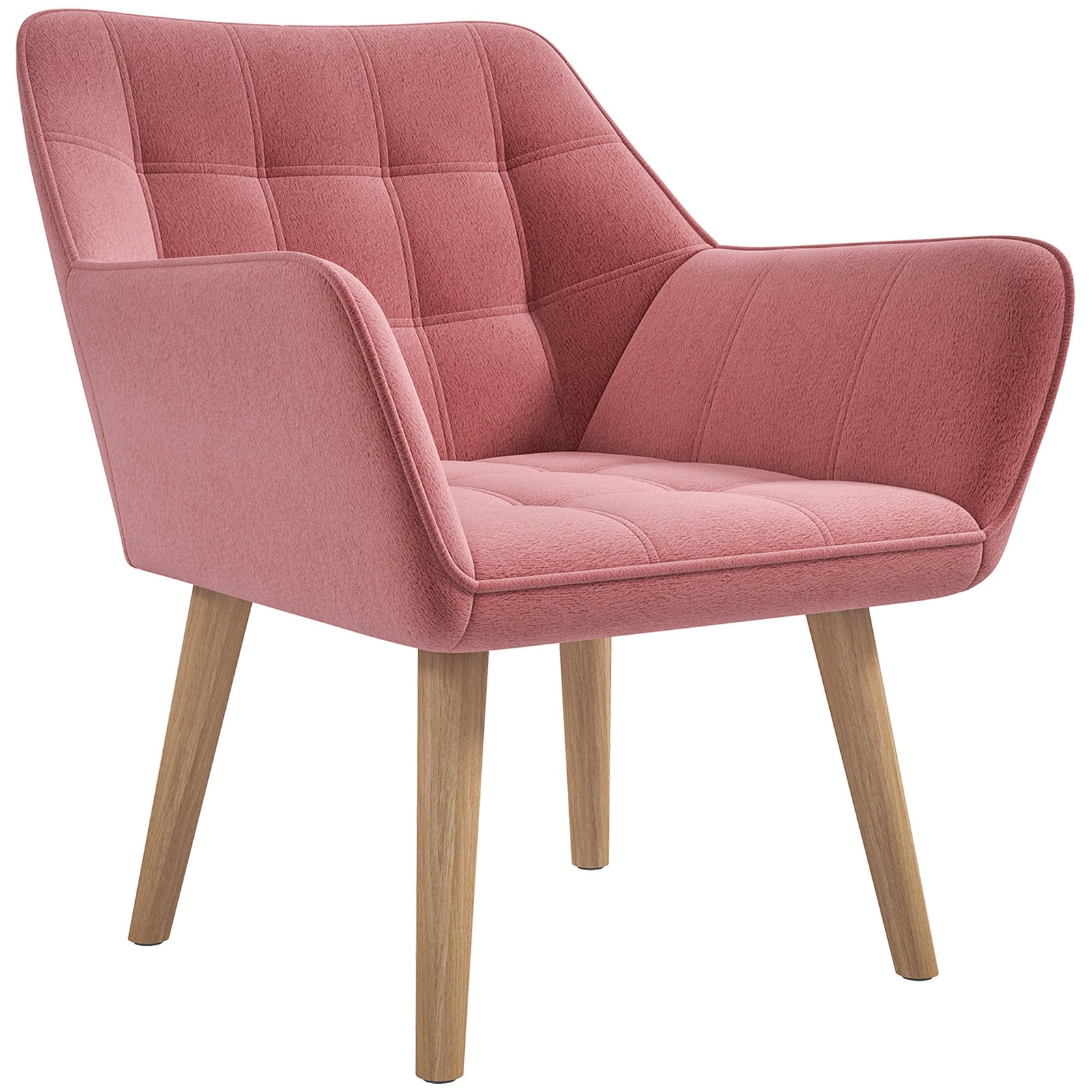 Velvet-feel Accent Chair With Arms Slanted Back Wood Legs | One Size | Pink