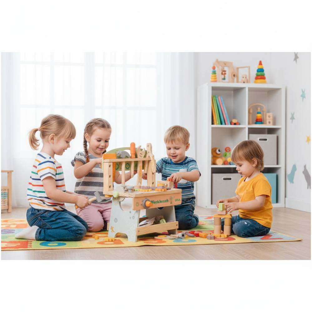 43pcs Wooden Pretend Play Kids Tool Bench Set Montessori Toys