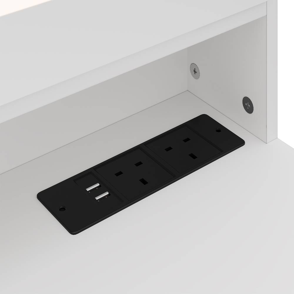 Dressing Table And Stool Set With Led Mirror And Built-in Electrical Outlet